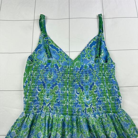 Gretchen Scott Dress Womens Small Green Fiesta Chiffon Maxi Sleeveless Smocked - Picture 8 of 12